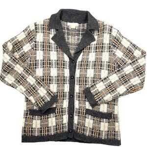 Brooks Brothers Wool Plaid polo Cardigan Sweater Medium preppy classic grandpa